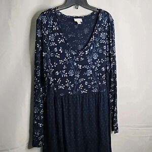 J Jill Blouse Womens Navy Blue Floral Long Sleeve Lightweight Feminine Size Lrg